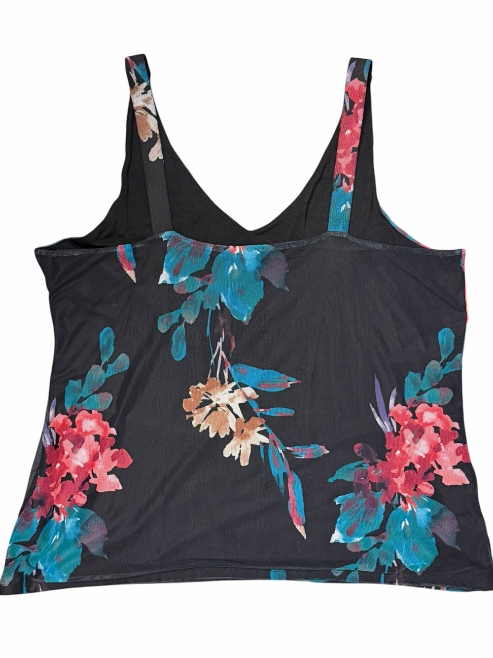 Chico's Mesh Overlay Watercolor Floral Tank Top 3 XL Mood Goth Whimsigoth - Picture 4 of 8